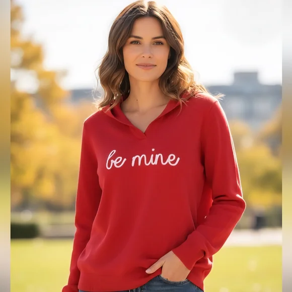 Like New Marled Be Mine Red Hoodie Sweater XS Valentine's Day - Picture 1 of 13